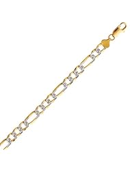 Silver with Rhodium Yellow Finish 6.5mm wide Diamond Cut Pave Two Tone Figaro with Lobster Clasp