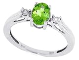 1.00ct Oval Peridot Diamond Three Stone Ring in 10Kt White Gold