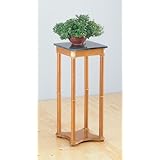 Oak Finish Wood Plant Stand in Green Marble Side/End Table Top