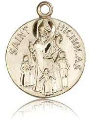 Free Engraving Included Medal-14k Gold St. Saint Nicholas Medal 3/4 x 5/8" 4244KT w/o Chain w/Box Patron Saint of Bakers/Brides/Children