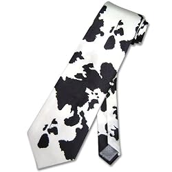 Black White Cow Animal Skin Print Neck Tie. SILK Men's NeckTie.