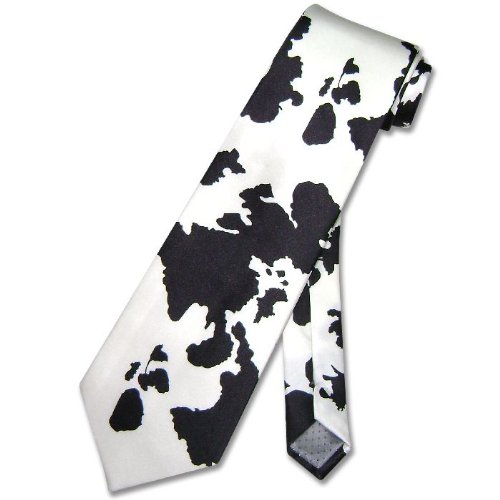 Black White Cow Animal Skin Print Neck Tie. SILK Men's NeckTie.