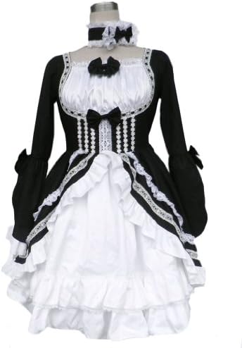 AvaLolita Black and White Long Sleeves Bow Cotton Gothic Lolita Dress, XXL