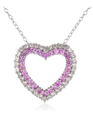 Sterling Silver Created Pink Sapphire and Diamond Heart Pendant Necklace (.02 Cttw, G-H Color, I2-I3 Clarity), 18 Inch