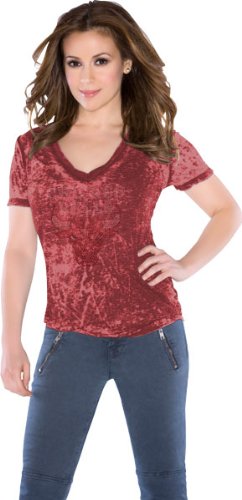 Chicago Bulls Women's Fade Route Crystals V-Neck T-Shirt - by Alyssa Milano