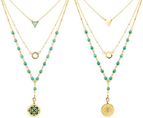 UNIQUE Essential Oil Multi Layer Diffuser Necklace - Aromatherapy Jewelry - Hypoallergenic 316L Surgical Grade Stainless Steel, 3 attached chains + 9 Washable Insert Pads
