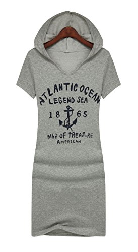 フード付き マリンプリント スリム パーカー ワンピース