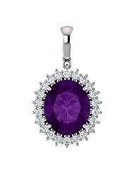 Platinum 12.00x10.00mm Oval Cut Amethyst and Diamond Pendant -- LIFETIME WARRANTY