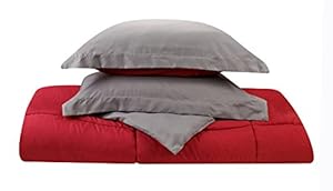 Clara Clark Goose Down Alternative Reversible 2 Piece Comforter Set - Includes 1 Pillow Shams, Twin XL Size, Gray / Red
