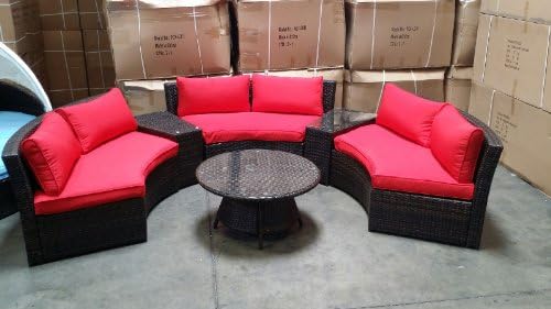 Curved 6 Seat Outdoor Wicker PE Rattan Sofa Lounger Patio Furniture Set +Table