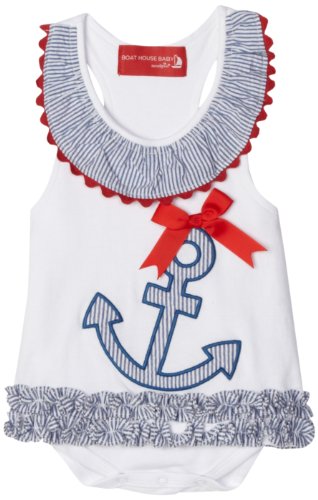 Mud Pie Boathouse Baby Blue and White Cotton  Dress, Anchor, 0 - 6 Months