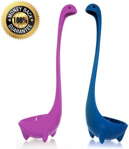 Wishstone Nessie Soup Ladle Set Of 2 - Dark Blue And Pink (Purple) Food-Safe 100% Nylon Dishwasher Safe Loch Ness Monster Stands Upright Cookware Tableware Kitchen Utensil Dipper Green And Blue