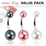Body Accentz® Belly Button Ring Navel Faux Pearl value pack Body Jewelry 14 Gauge