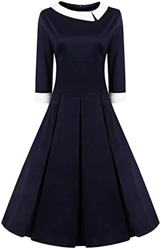 Jabey Women's Peter Pan Collar Full Circle Swing Dress (Small, Navy Blue)