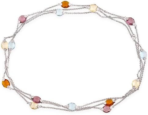 CZ NEC1150-60 Simulated Colored Gemstone Sterling Silver Layered 60'' Necklace