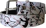 White Skulls and Guitars Printed Imitation Leather Belt