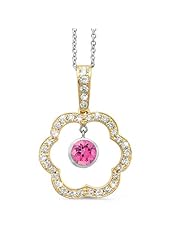 Open Carnation Floral Diamond Pendant With A Round Center Stone In 18K Yellow Gold With A 0.55 ct. Genuine Pink Tourmaline Center Stone.