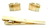Stacy Adams Gold Three Line Pattern Cufflinks and Tie Bar Set