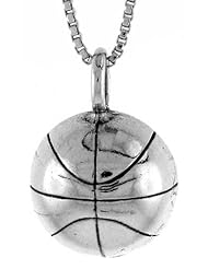 Sterling Silver Basketball Pendant, 3/4 inch (21 mm) Long.