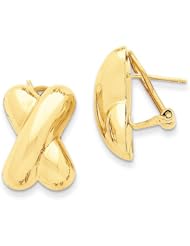 14k Yellow Gold Polished X Omega Back Post Earrings. Metal Wt- 5.05g