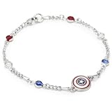 Marvel Comics Captain America Shield Color Crystal link Bracelet, 7"