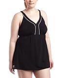Speedo Womens Plus Size Endurance V-Neck Swim Dress, Black, 22
