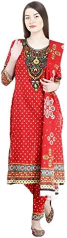 Uptowngaleria Women's Pakistani Cotton Lawn Salwar Suit Set With Dupatta M Red