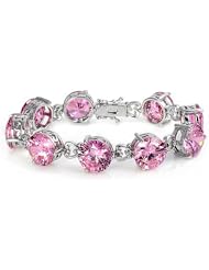 7" 13MM LARGE ROUND PINK CZ BIRTHSTONE TENNIS BRACELET .925 Sterling Silver