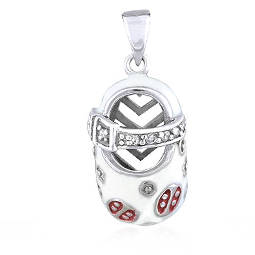 Bling Jewelry Ladybug Baby Shoe White Enamel Charm Pendant [Jewelry]