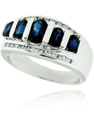 14k White Gold Sapphire Oval Gemstone and Diamond Ring, Birthstone of September