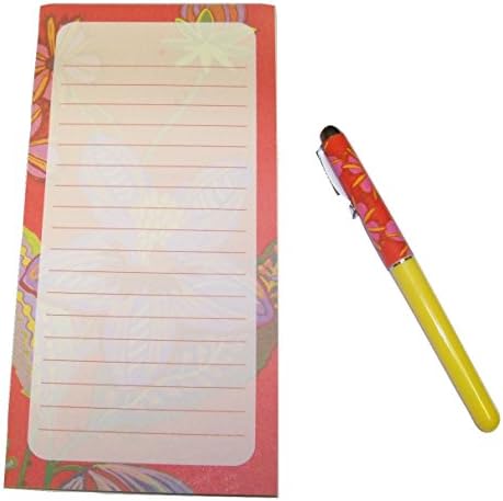 Poetic Wanderlust Magnetic List Pad with Pen ~ Flowers on Red (4" x 8"; 80 Lined Sheets)