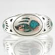Southwestern Style Oval Bear Paw Ring in Sterling Silver with Turquoise Chip Inlay for Men or Women, Sizes 5, 6, 7, 8, and 9, #10517