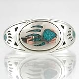 Sterling Silver and Turquoise Chip Inlay Bear Paw Ring, Size 10, #10517