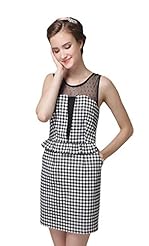 Sleeveless Houndstooth Print Cotton Illusion  Dress