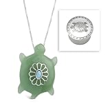 Sterling Silver Aventurine and Turquoise Turtle Pendant Necklace with Matching Treasure Box