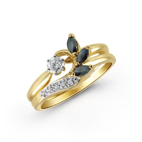 10K Yellow Gold Diamond and Sapphire Bridal Set Women's Size 7 Ring