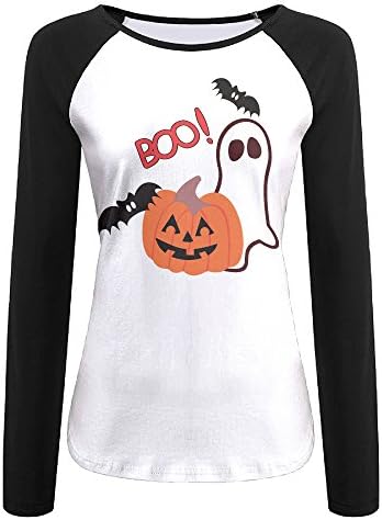 Womens Halloween Boos Bat Raglan Long Sleeve Baseball T Shirts Cotton XX-Large