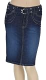 Knee Length Stretch Denim Pencil Skirt with Adjustable Belt ( Choose Light or Dark Blue )