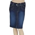 Knee Length Stretch Denim Pencil Skirt with Adjustable Belt ( Choose Light or Dark Blue )