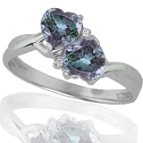 10k White Gold Created Alexandrite and Diamond Heart Ring (.02 cttw, I-J Color, I1 Clarity)