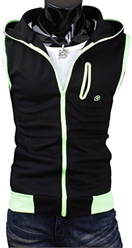 Your Gallery Men's Zip Up Pocket Casual Sports Hooded Cotton Vest Large Black