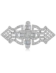Kenneth Jay Lane Silver and Crystal Baguette Deco Pin