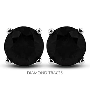 1.13 Carat Round Natural Diamond AGI Certified Black Excellent Cut 14k White Gold 4-Prong Setting Basket Style Studs Earrings