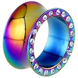 3/4 Inches Rainbow Anodized Titanium JEWELED Saddle Plug