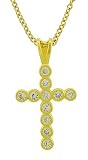 Yellow Gold Plated Sterling Silver Cubic Zirconia Bezel-Set Cross Pendant, 18