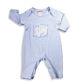 CachCach - Infant Boys Long Sleeve Striped Coverall, Light Blue, White