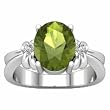 14K White Gold Peridot and Diamond Ring