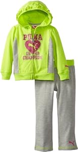 PUMA Girls 2-6X Toddler Champion Hoodie Set, Lemon Lime, 2T