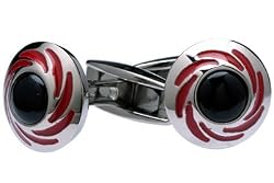Titanium Cufflinks with Black Onyx & Red Enamel