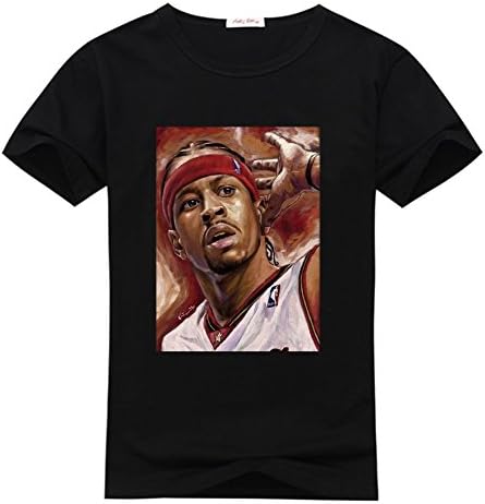 Junjiexr Men's Short Sleeve Cotton Allen Iverson Graphic Fashion Crew T-Shirt Medium Black